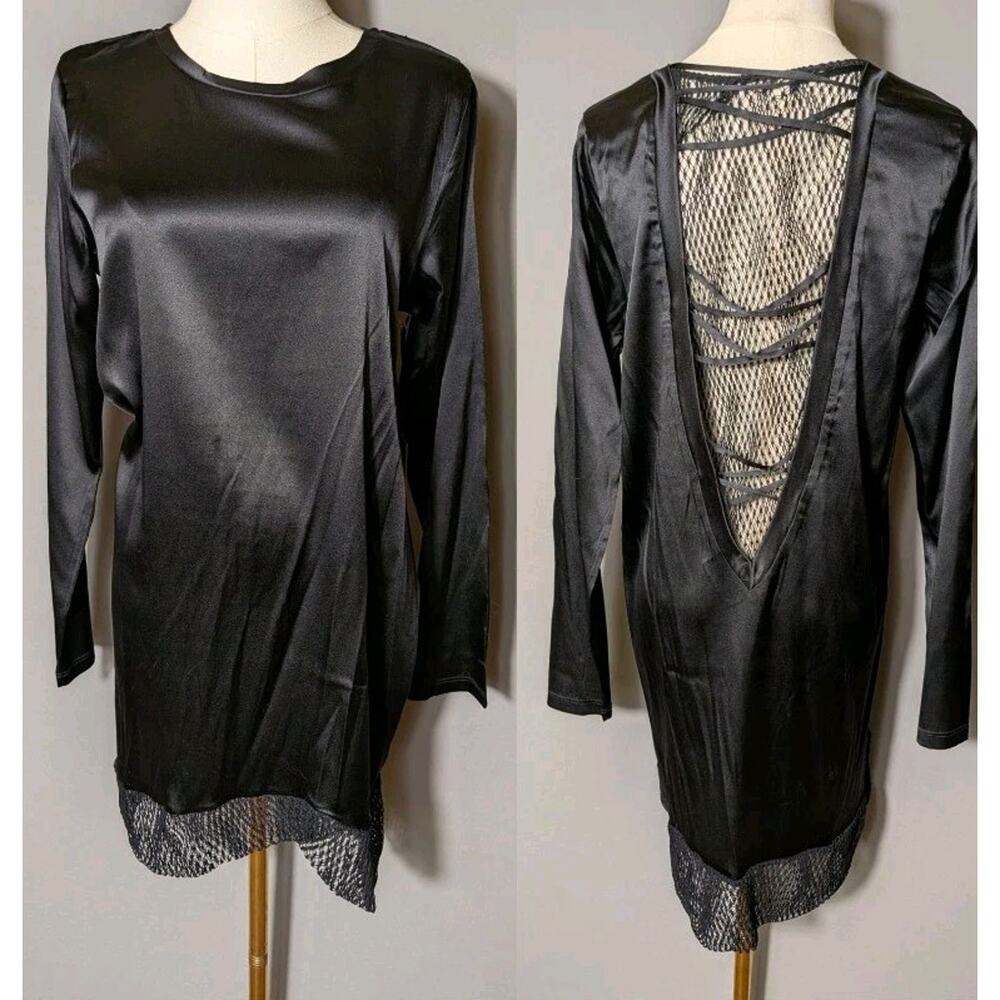 Nightcap Silk Open Back Mini Little Black Shift Dress Sz 2 NWT Goth Witchy Edgy